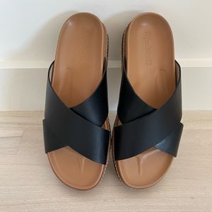Madewell Black and Tan Crisscross Slide Sandals